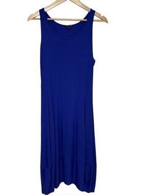Eileen Fisher Dress Medium Sleeveless Jersey Knit Stretch Blue Purple Lagenlook